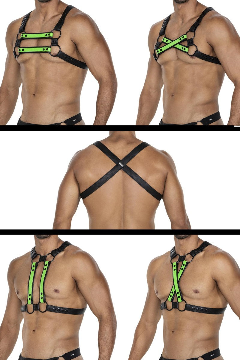 schwarz/neongrüner Brust-Harness 06 - OS-0