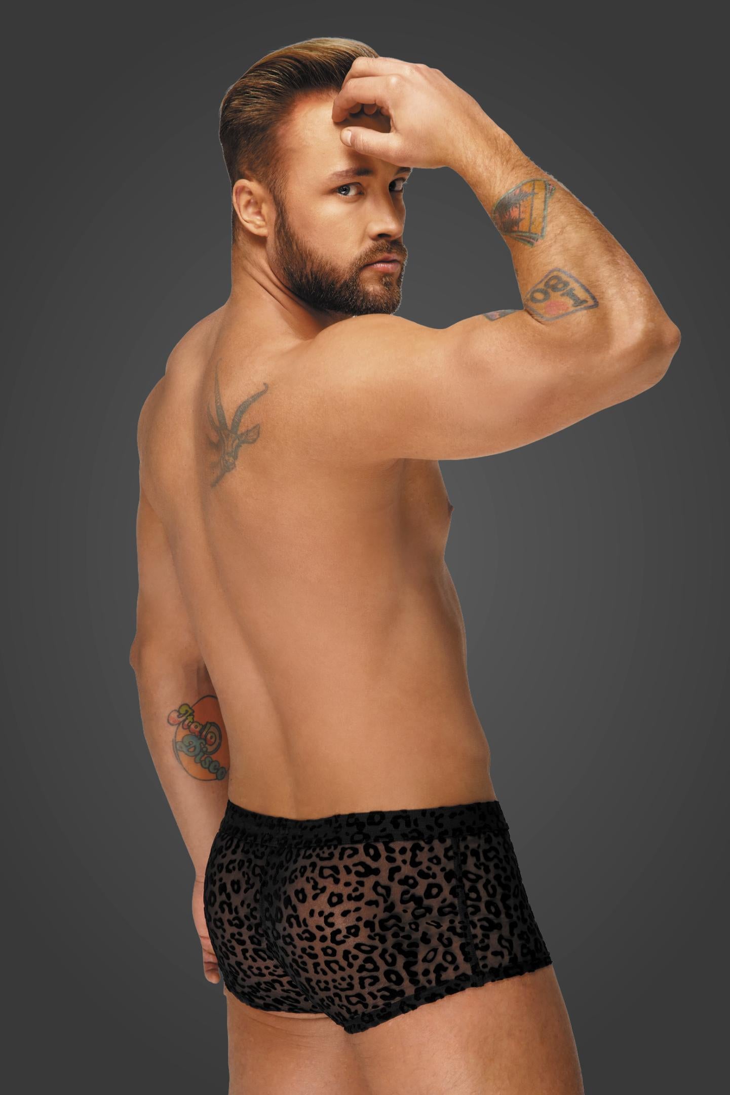Leopard Flock Shorts H072 - 3XL - Noir Handmade Men - Shop Deutschland Noodosz