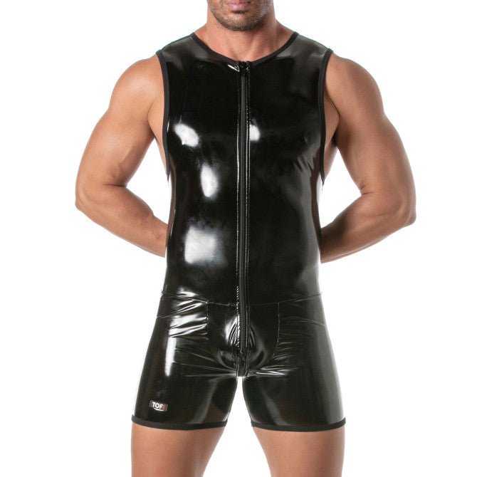 Provokanter Vinyl - Body mit durchgehendem Frontreißverschluss – setzt die maskuline Silhouette perfekt in Szene. Pariser Handwerkskunst, Fetish Wear. - TOF Paris - Shop Deutschland Noodosz