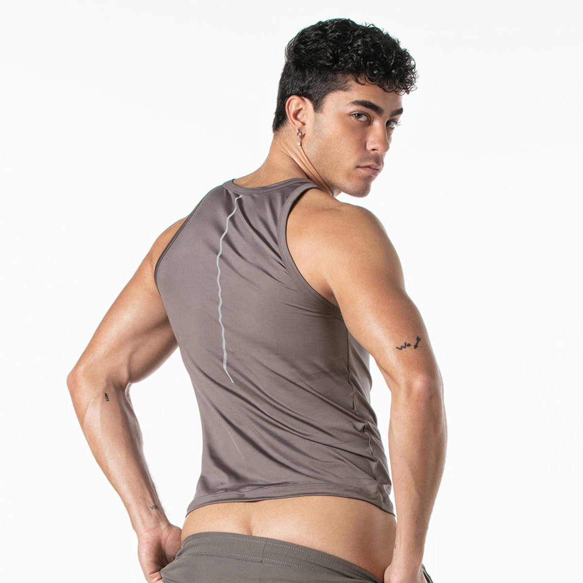 Sportliches Crop-Tanktop, Taupe-1
