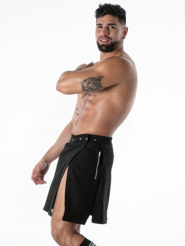 Raw Denim Zip Kilt Black, Jeans Rocks