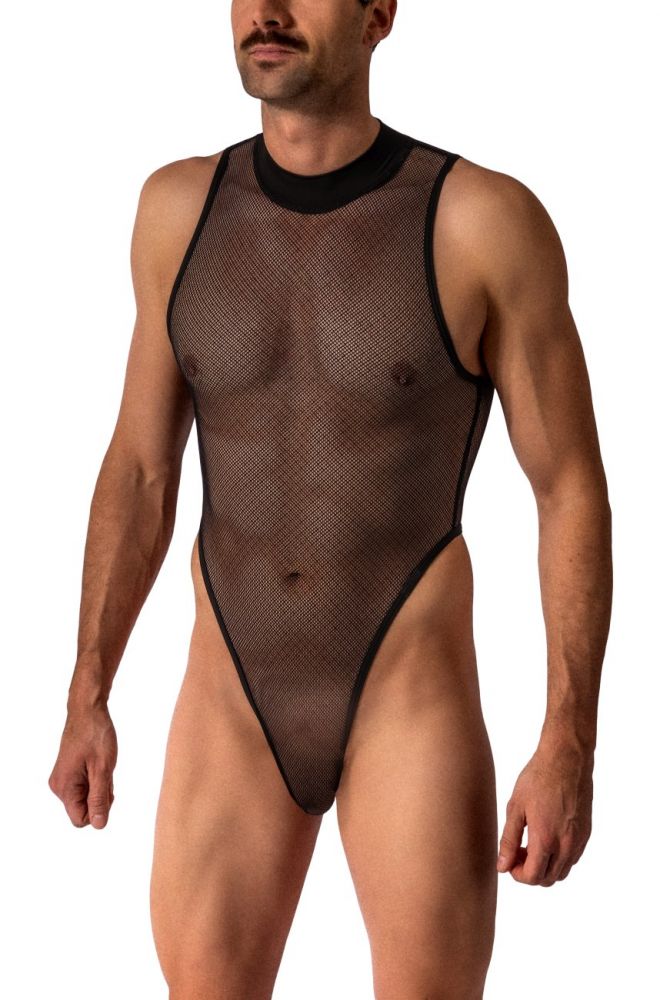 High Neck Body M2424 – Herren-Body schwarz aus transparentem Mesh mit Stehkragen - MANSTORE - Shop Deutschland Noodosz