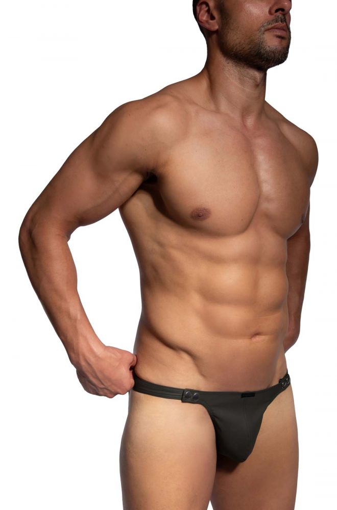 Popper Slip M2486 Olive in Lederoptik mit Druckknöpfen - MANSTORE - Shop Deutschland Noodosz