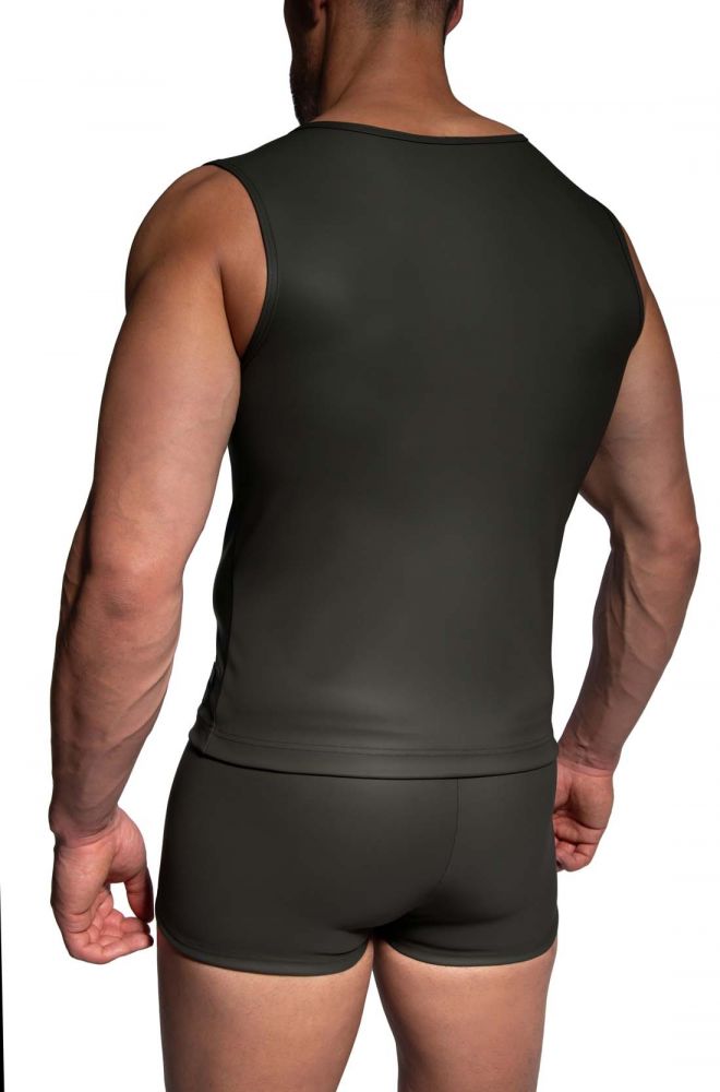 Zipped Vest M2486 – ärmelloses Herren-Top Olive in Lederoptik mit Reißverschluss - MANSTORE - Shop Deutschland Noodosz