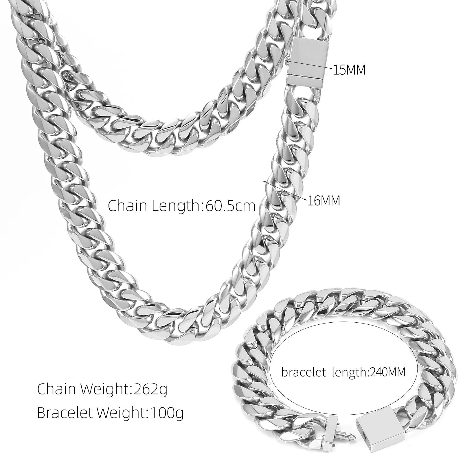16mm Goldene Miami Curb Cuban Link Kette aus 316L - Edelstahl - Hip Hop Halskette - NiZED - Shop Deutschland Noodosz