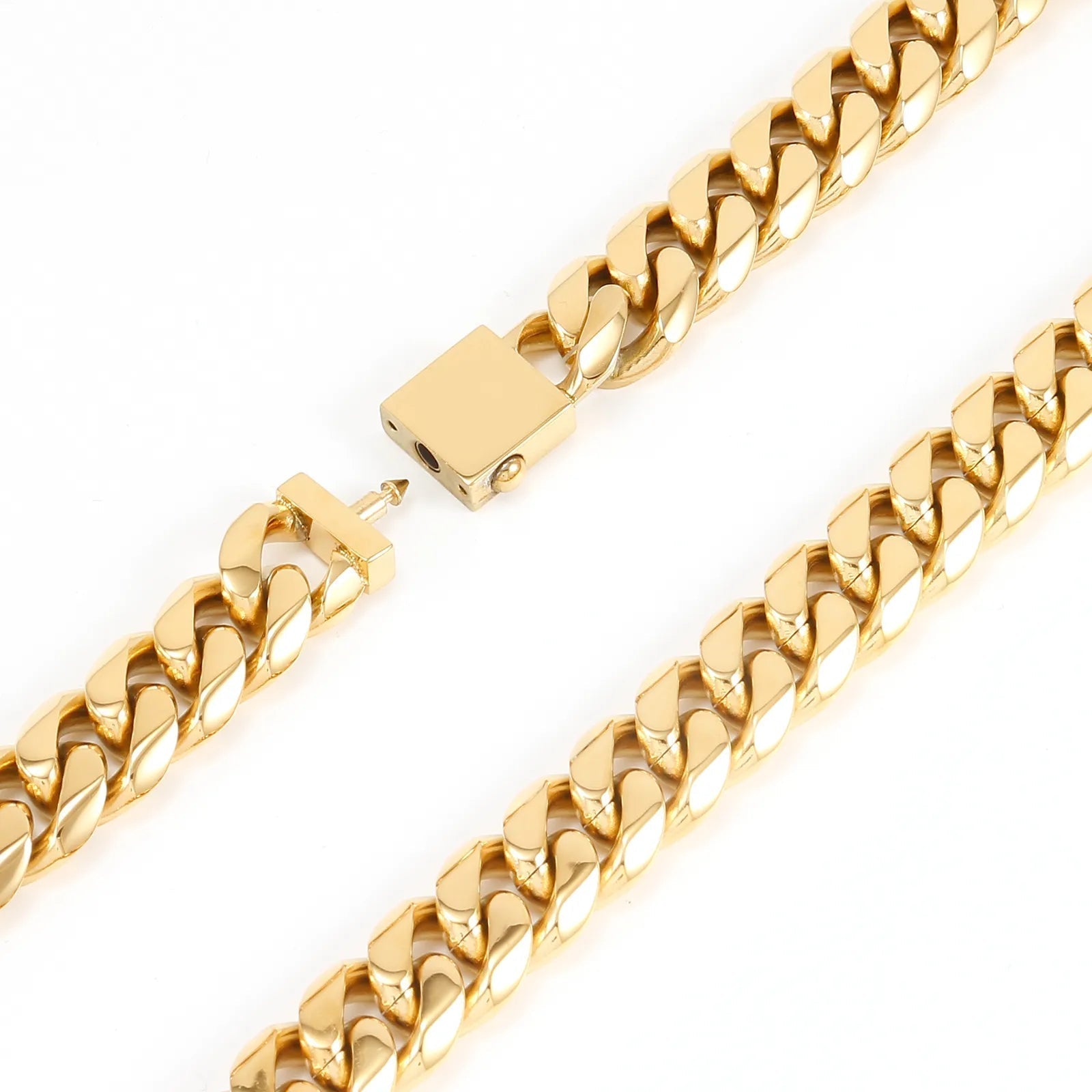 16mm Goldene Miami Curb Cuban Link Kette aus 316L - Edelstahl - Hip Hop Halskette - NiZED - Shop Deutschland Noodosz