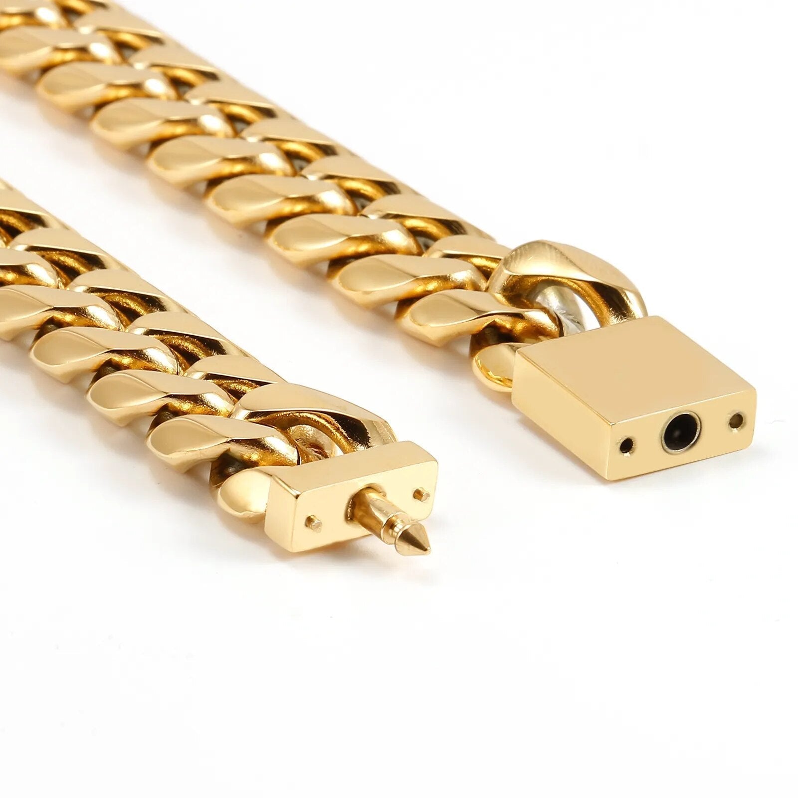 16mm Goldene Miami Curb Cuban Link Kette aus 316L - Edelstahl - Hip Hop Halskette - NiZED - Shop Deutschland Noodosz