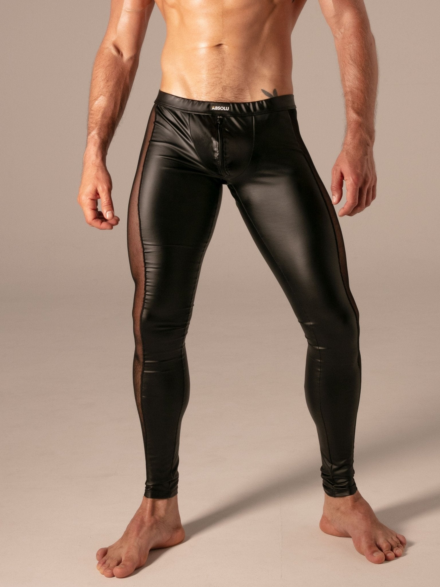 Rebel Zip Legging, Wetlook-Leggings mit Mesh-Einsätzen - Absolu Male - Shop Deutschland Noodosz