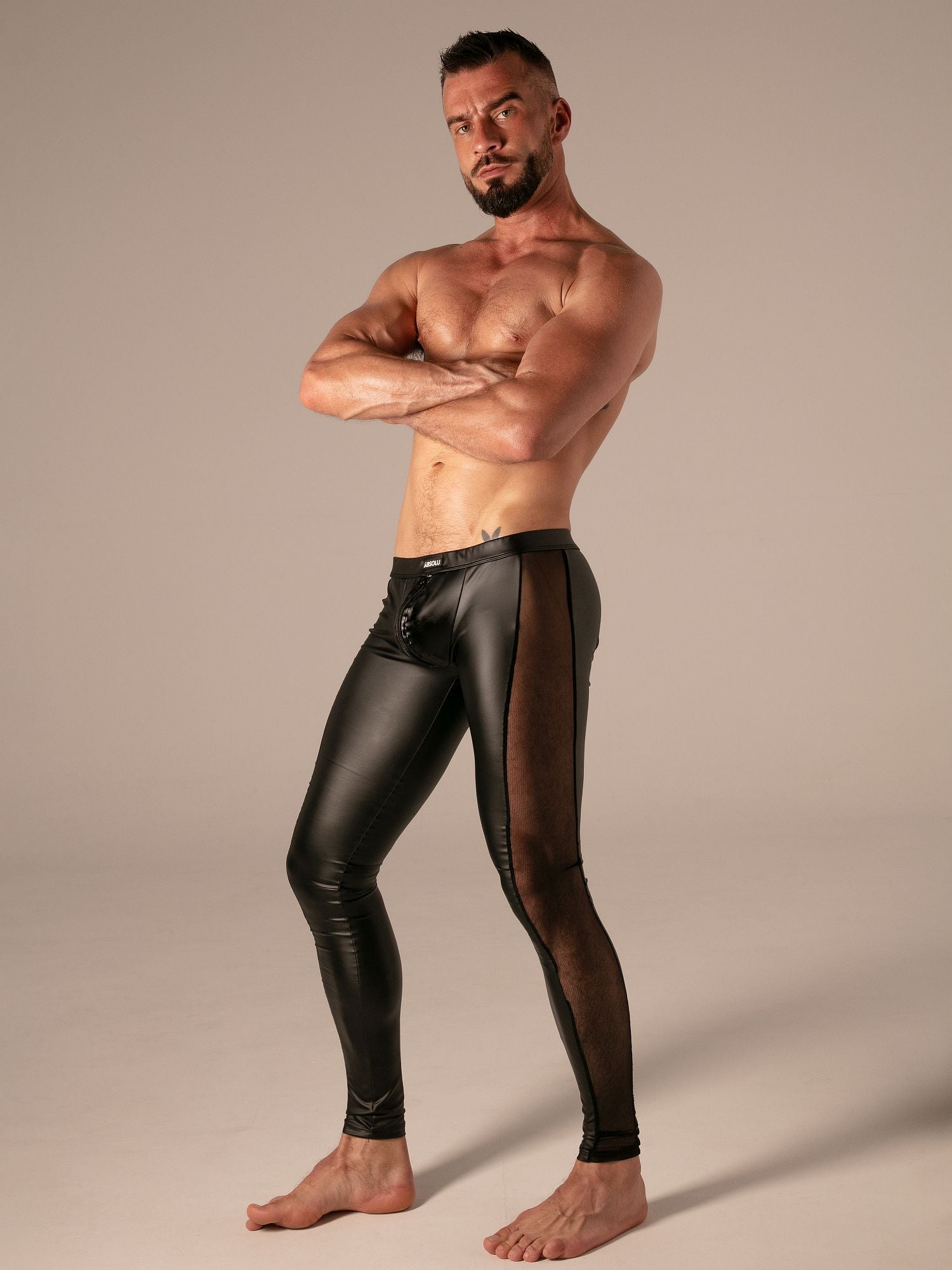Rebel Zip Legging, Wetlook-Leggings mit Mesh-Einsätzen