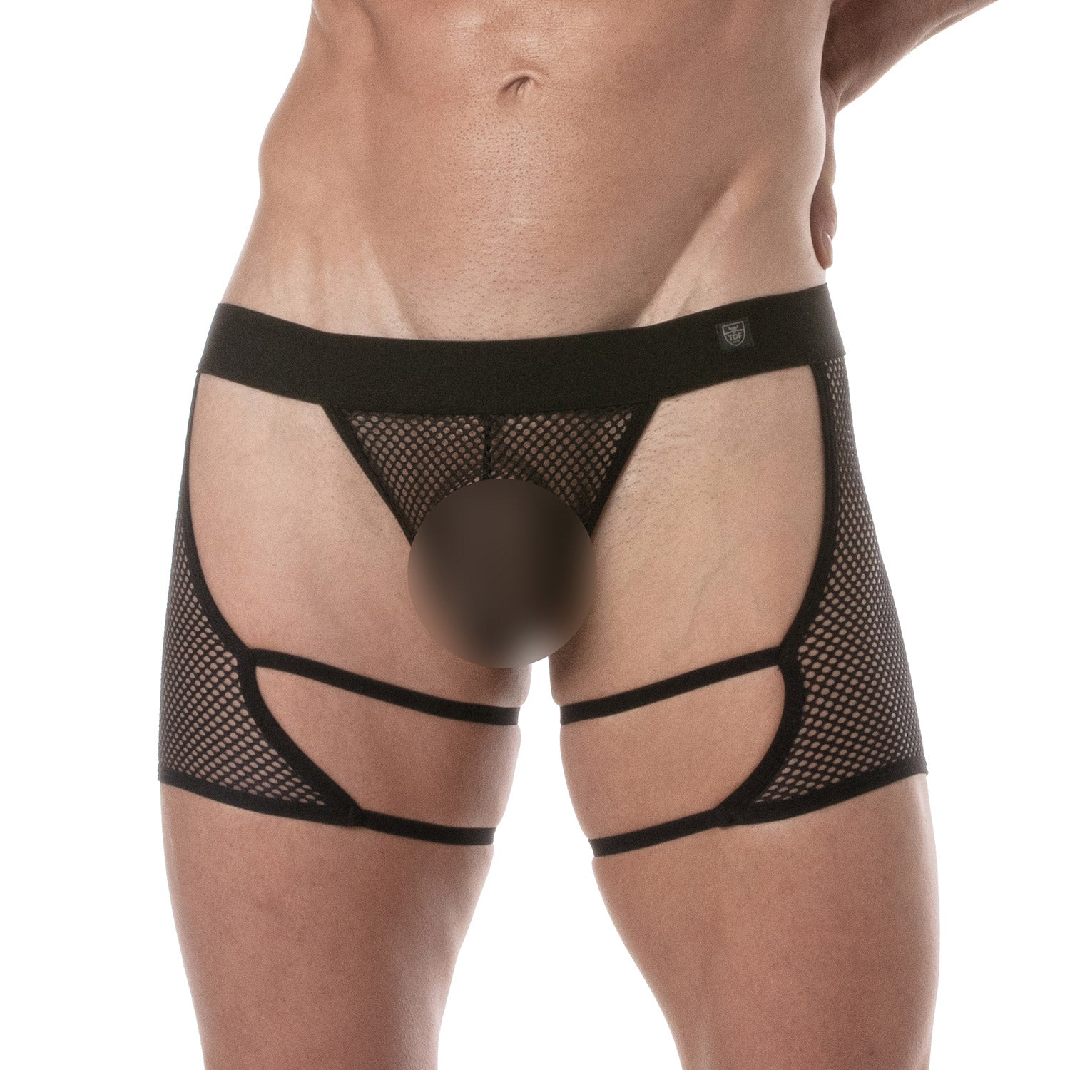 Circuit Chaps aus transparentem Mesh – Tanga, Schwarz