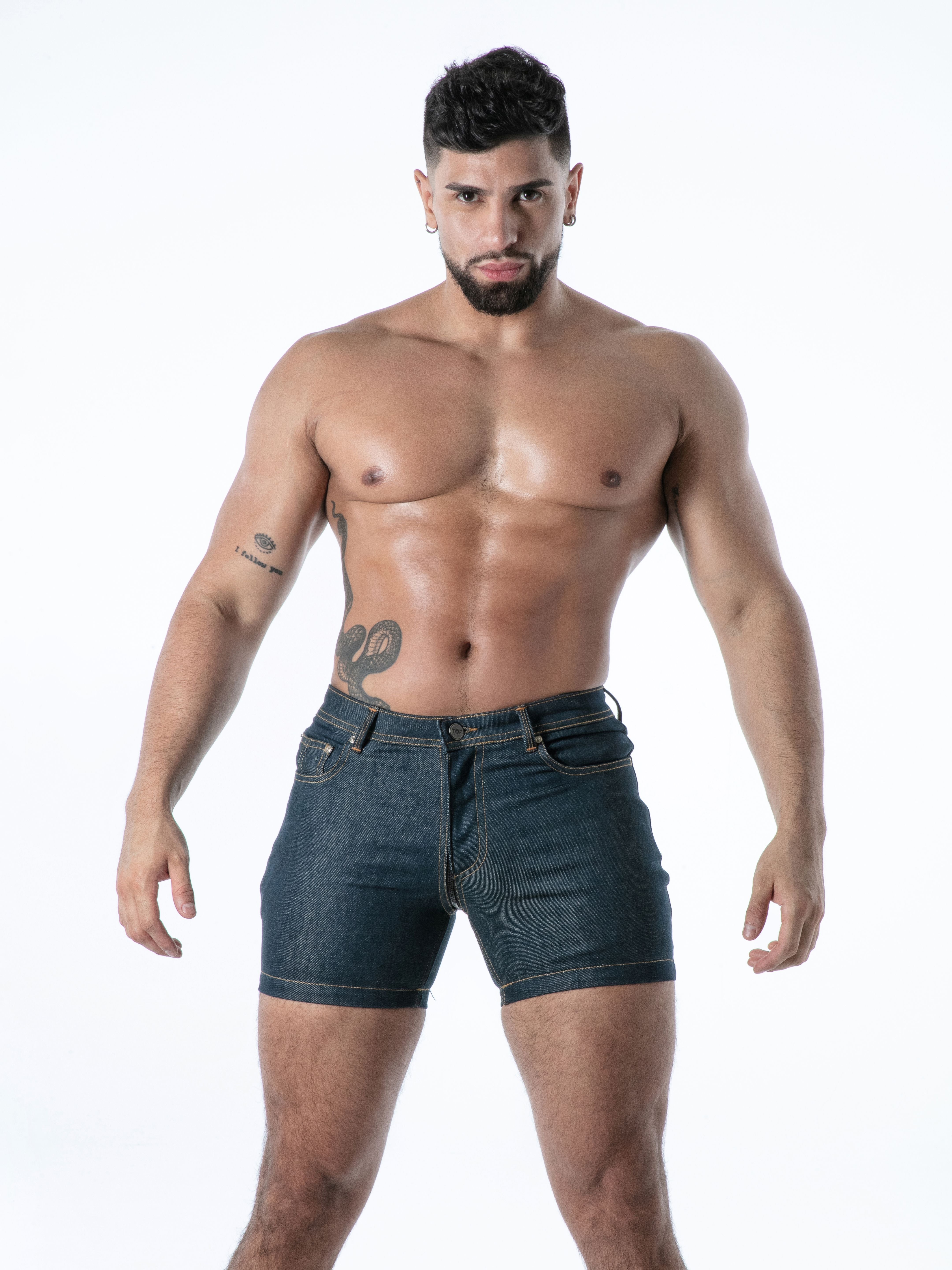 Raw Denim Full-Zip Shorts