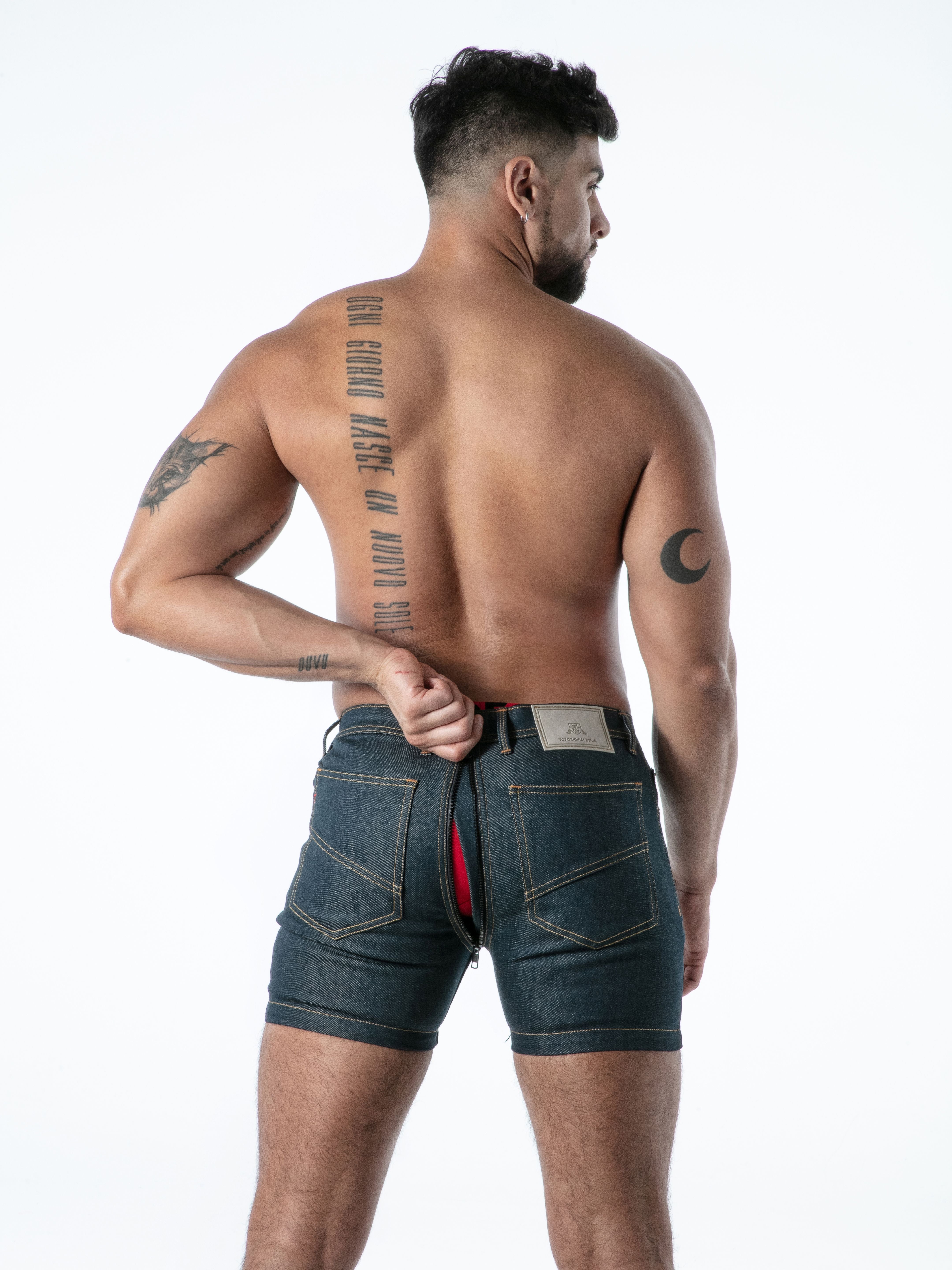 Raw Denim Full-Zip Shorts