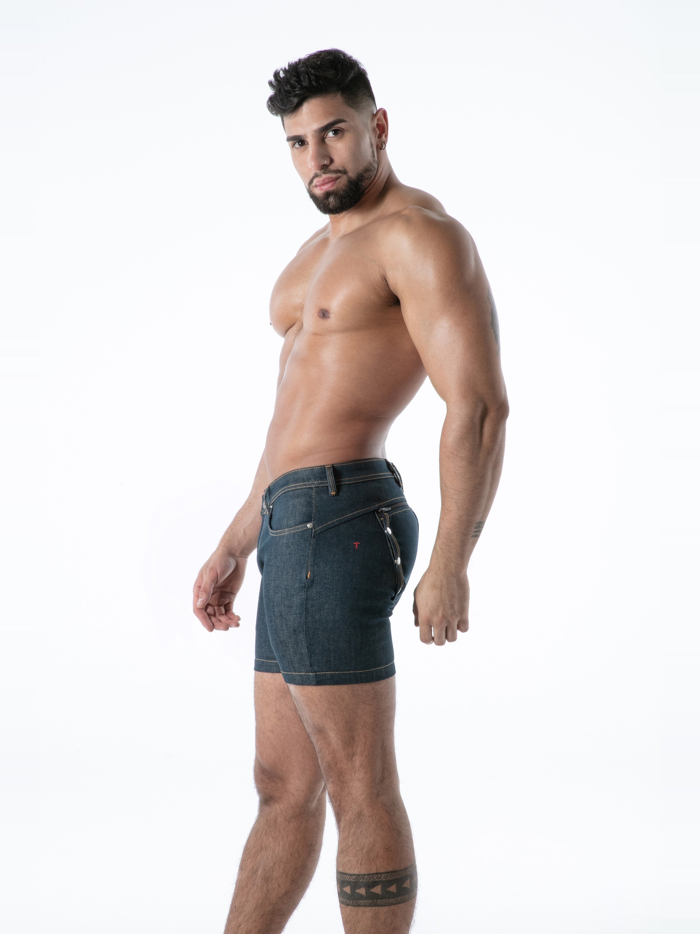 Raw Denim Backless Shorts, kurze Jeanshose
