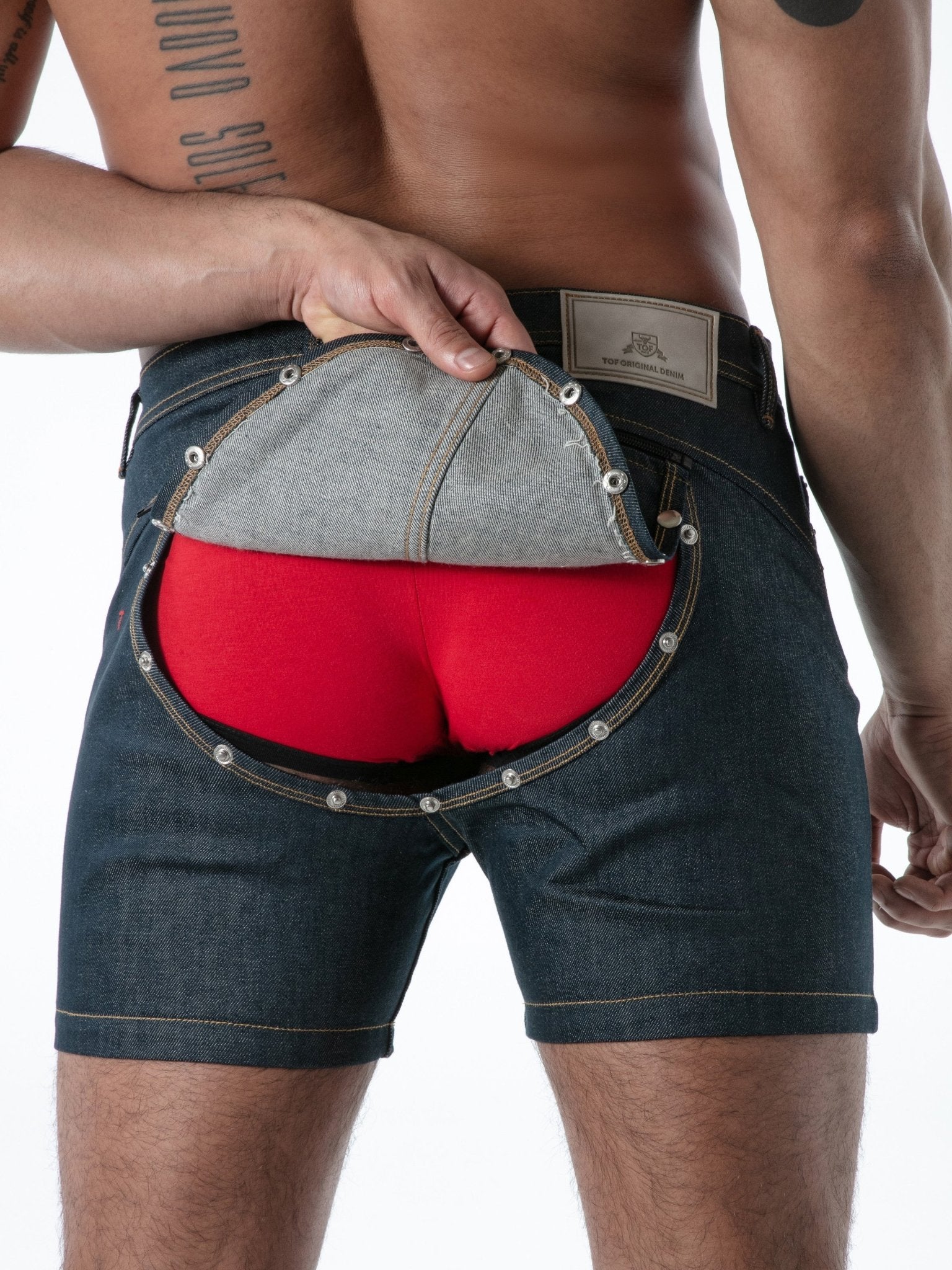 Raw Denim Backless Shorts, kurze Jeanshose - TOF Paris - Shop Deutschland Noodosz