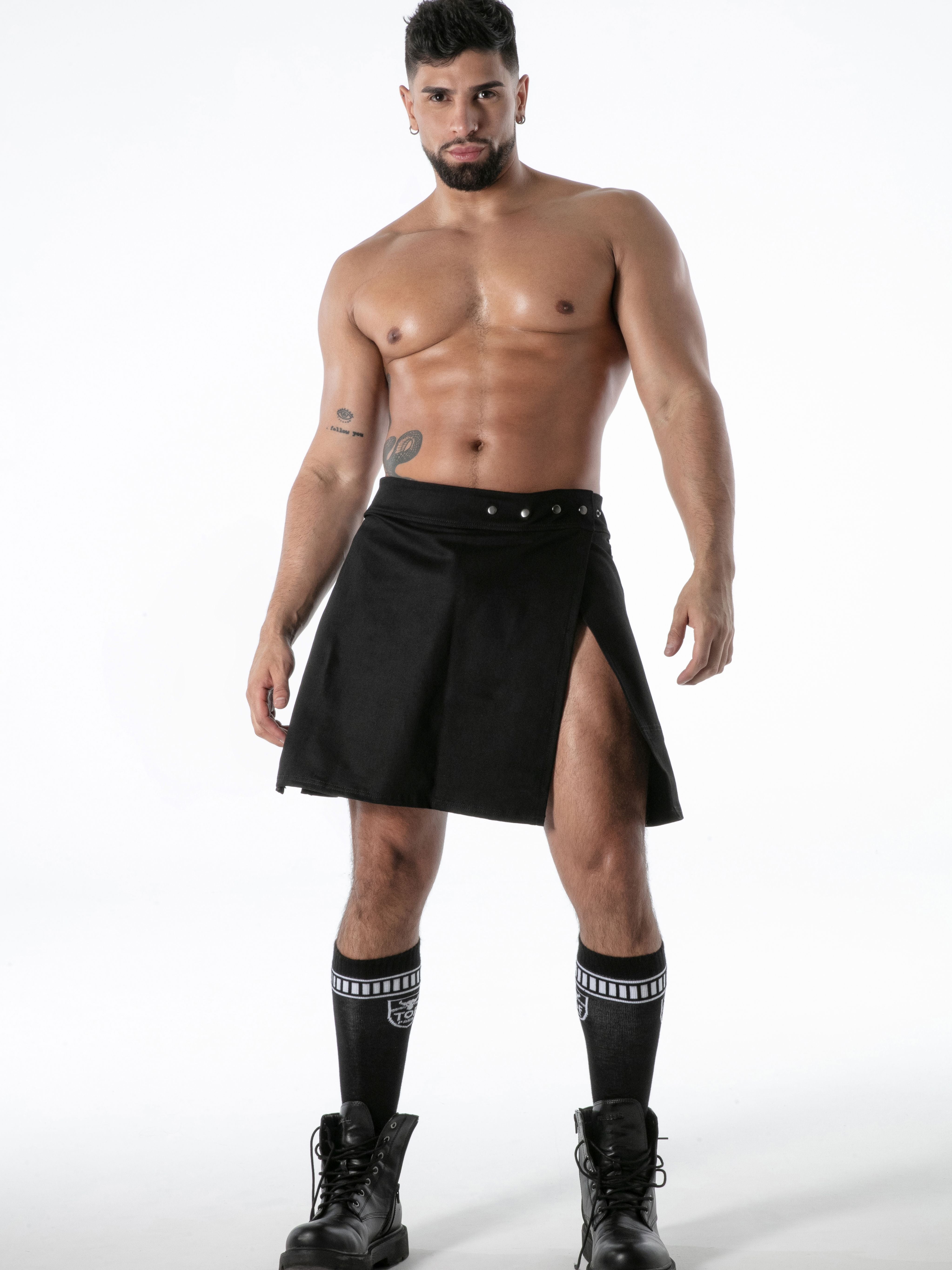 Raw Denim Zip Kilt Black, Jeans Rocks