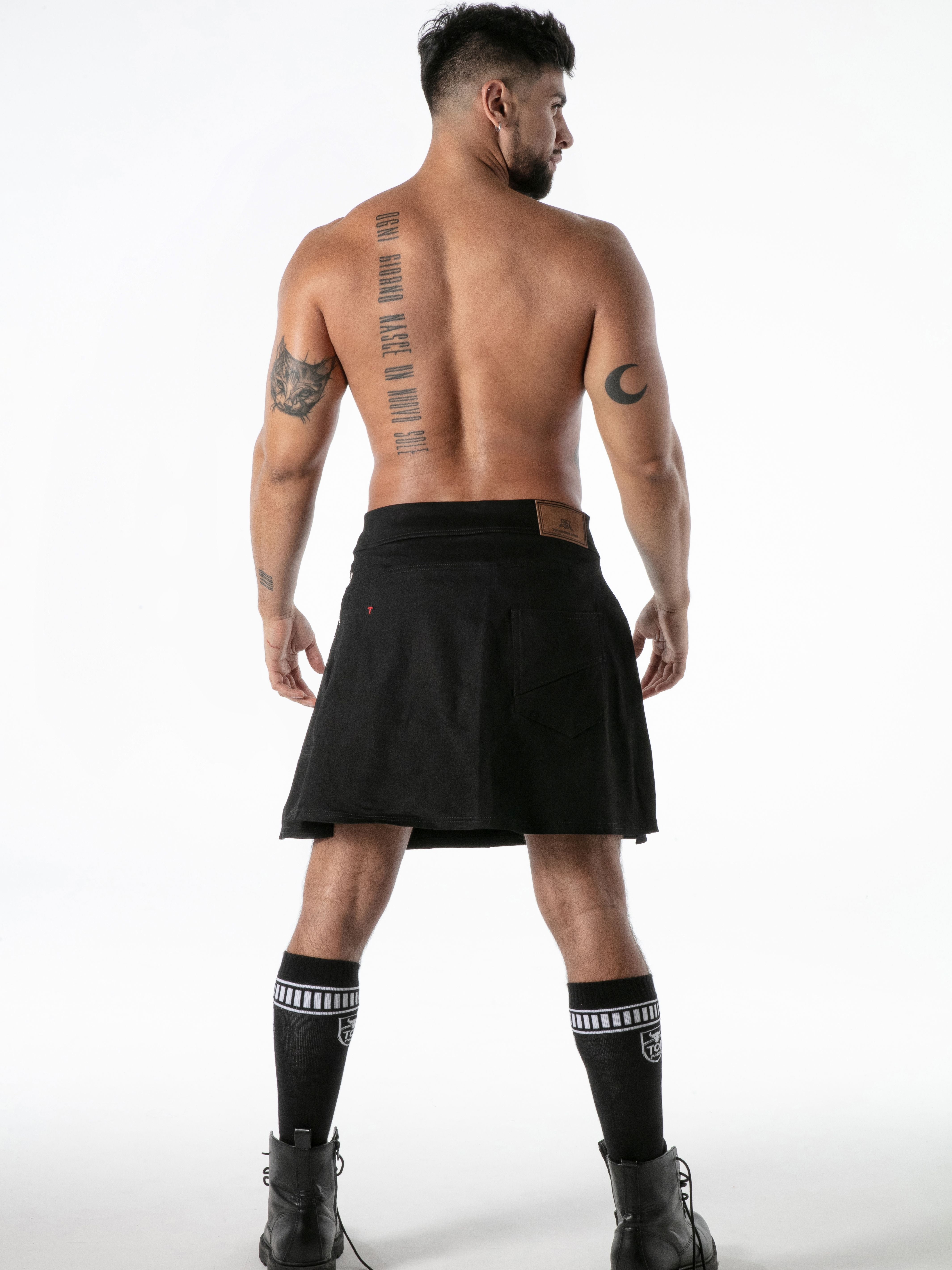 Raw Denim Zip Kilt Black, Jeans Rocks
