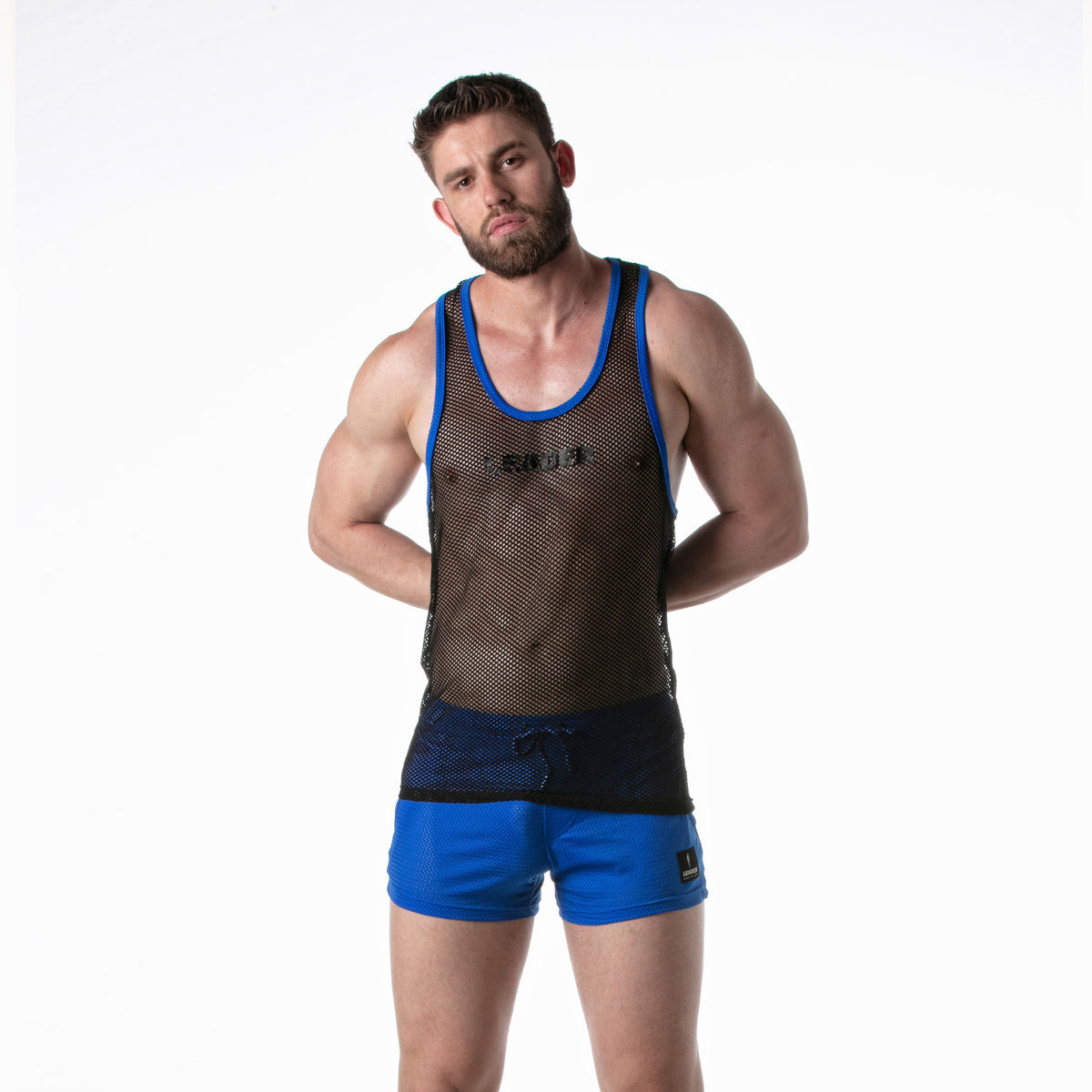 Mesh-Tanktop, schwarz mit blauen Details – 2