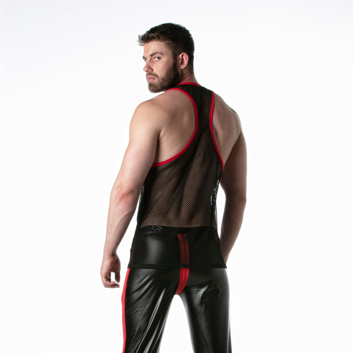 Schwarzes Tanktop aus Netzstoff mit roten Akzenten – 4