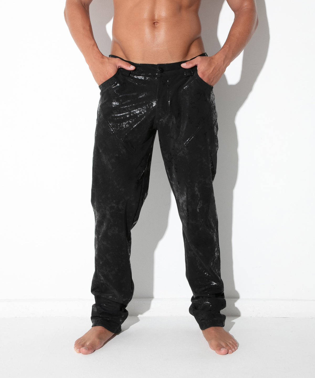 Kunstleder-Hose 5-Pocket im Vintage-Look 9841 - Schwarz - Code 22 - Shop Deutschland Noodosz
