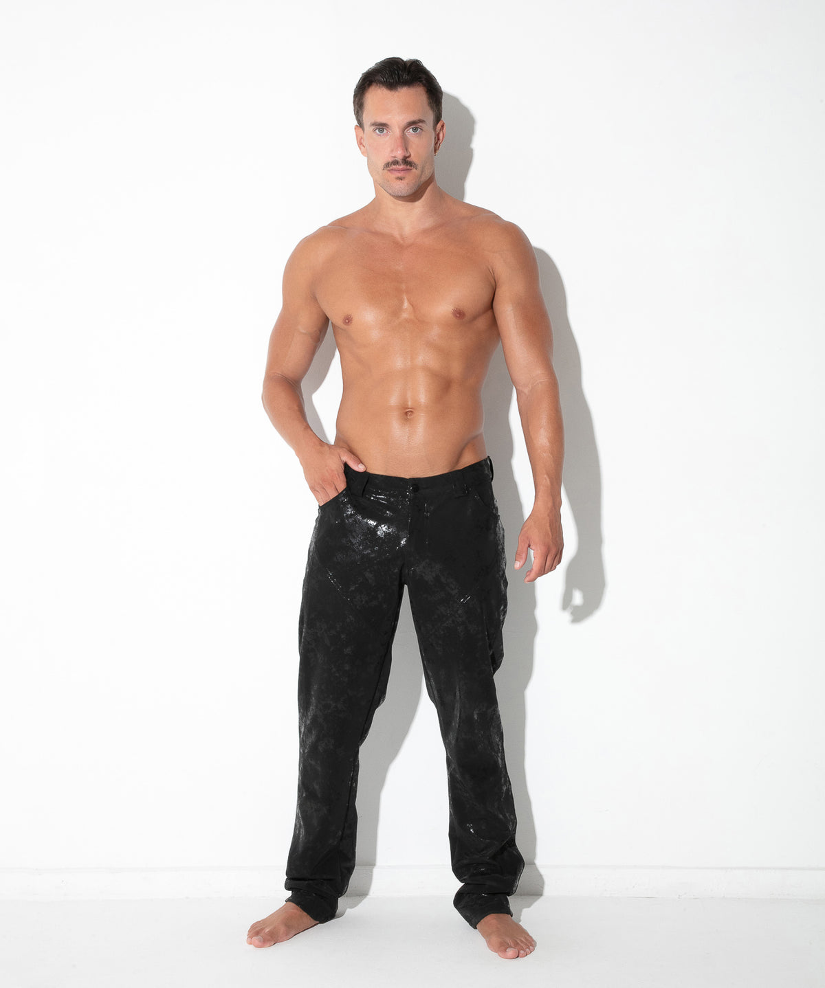 Kunstleder-Hose 5-Pocket im Vintage-Look 9841 - Schwarz - Code 22 - Shop Deutschland Noodosz