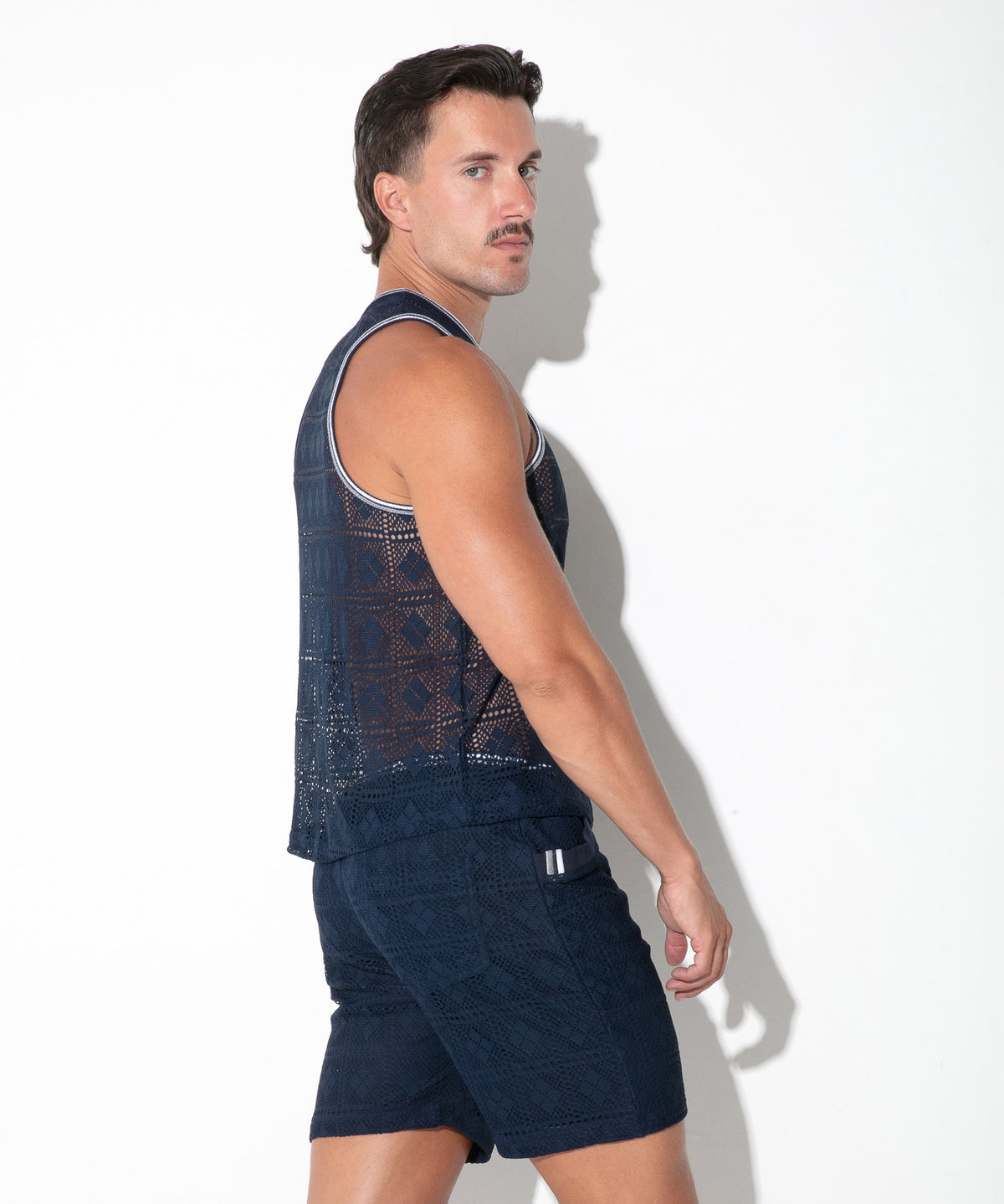 Spitzen-Tanktop mit Grafikmuster 9848 – Navy