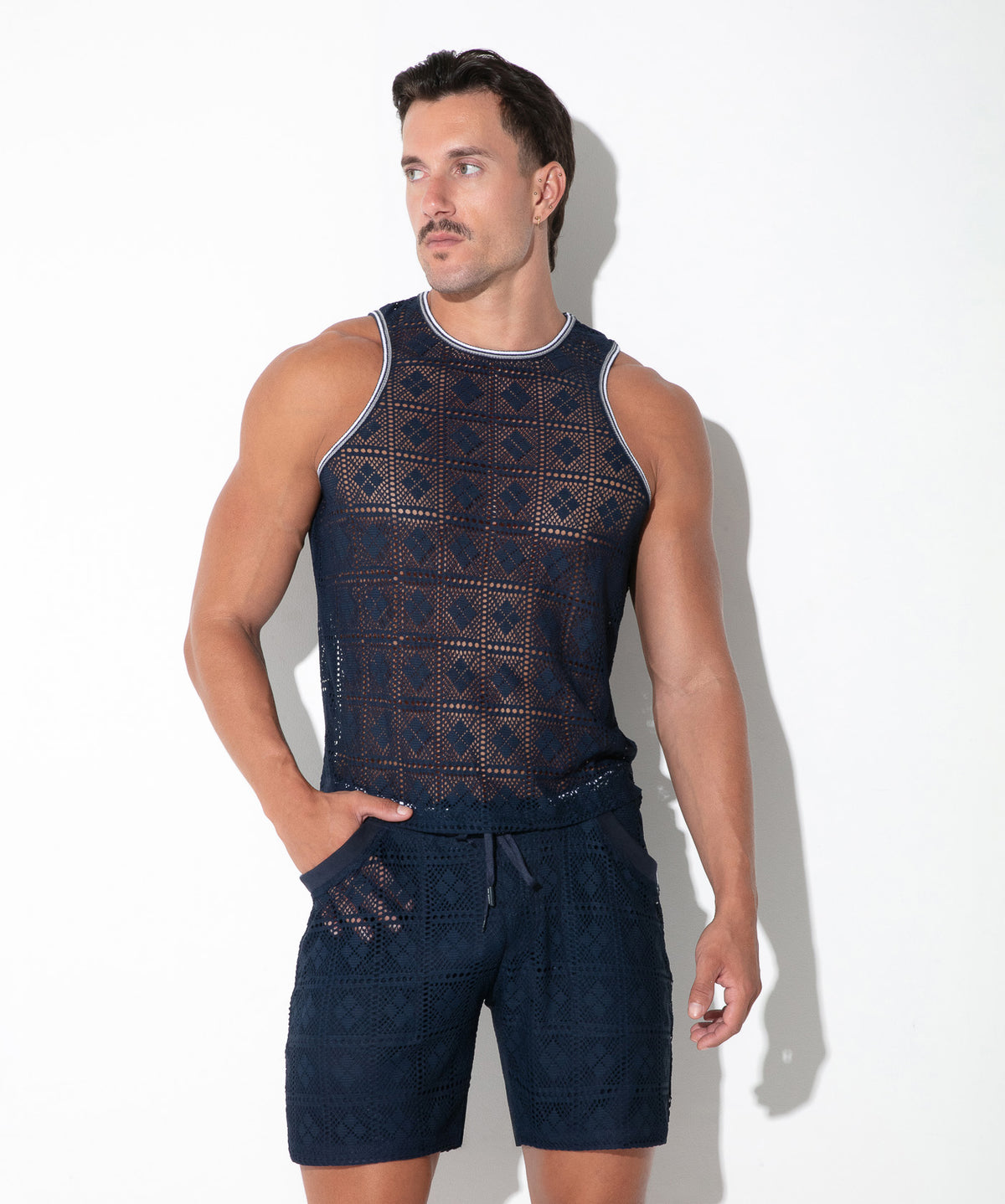 Spitzen-Tanktop mit Grafikmuster 9848 – Navy