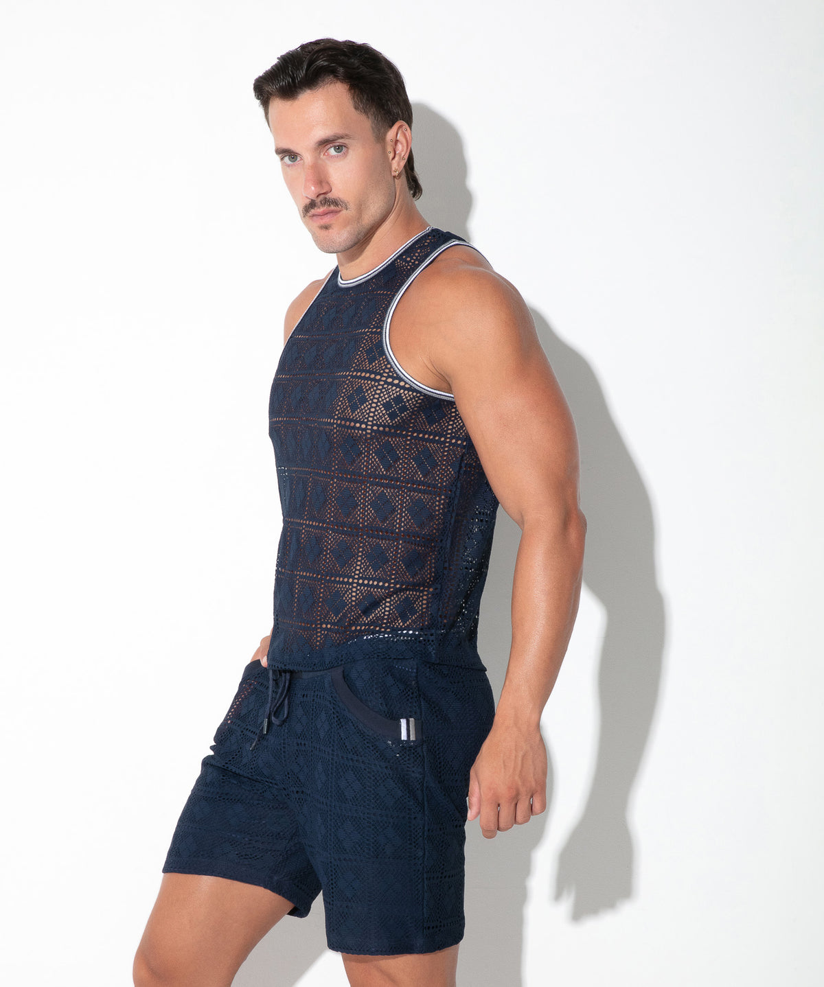 Spitzen-Tanktop mit Grafikmuster 9848 – Navy