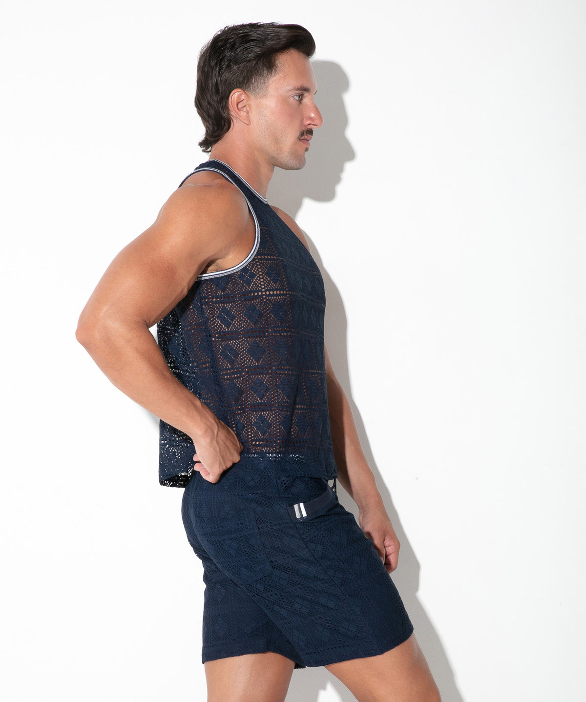 Spitzen-Tanktop mit Grafikmuster 9848 – Navy
