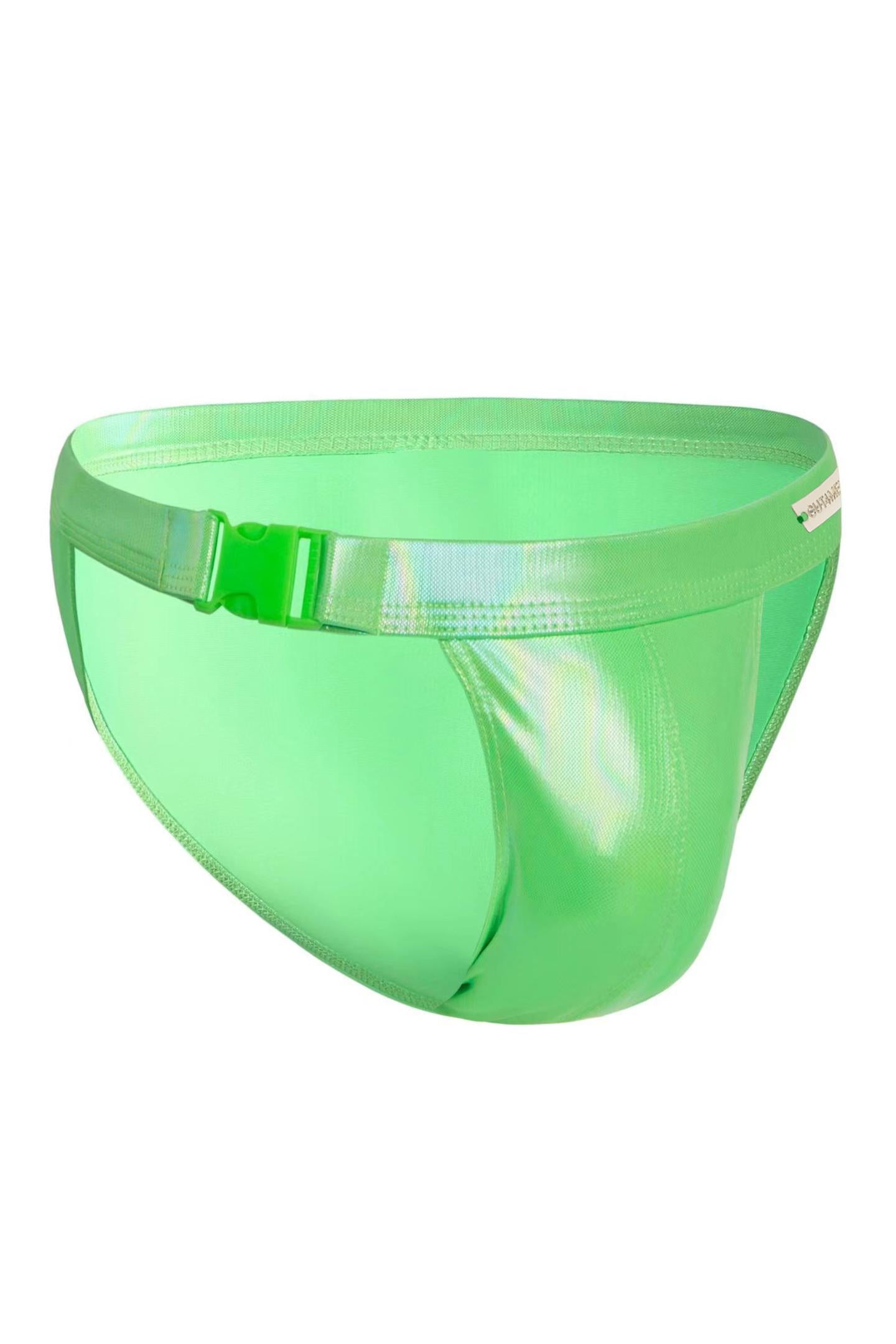 green wetlook Clip Tanga Brief EMER4LD by Cut4Men XL
