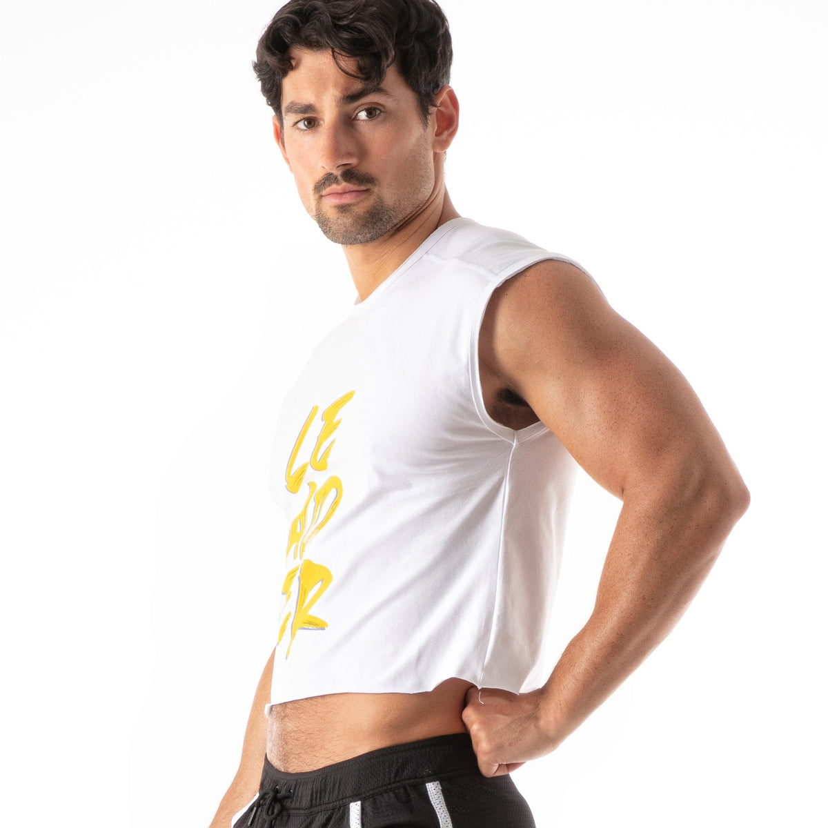 Hero LDR Crop-T-Shirt Weiß Gelb-1