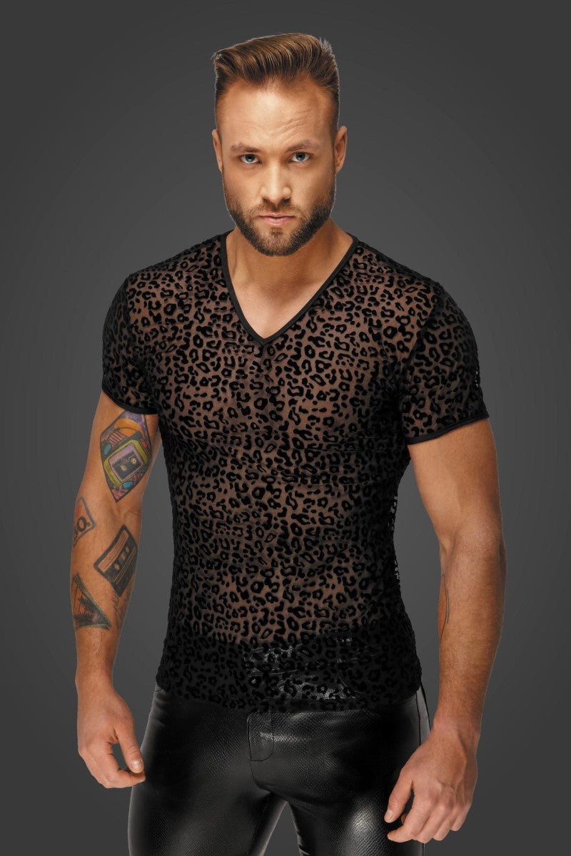 Leopard Flock T-Shirt H071 - 3XL - Noir Handmade Men - Shop Deutschland Noodosz