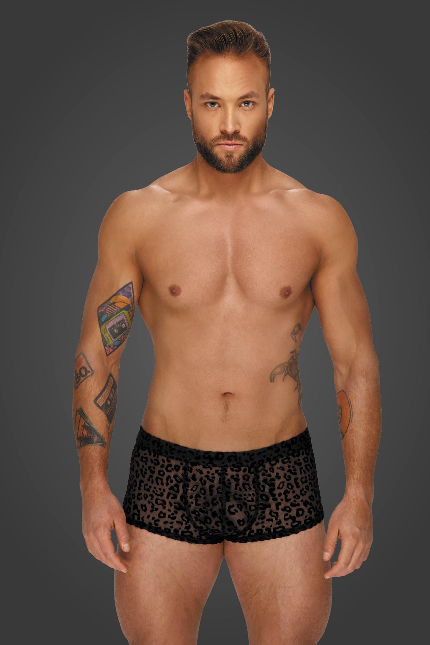 Leopard Flock Shorts H072 - 3XL - Noir Handmade Men - Shop Deutschland Noodosz