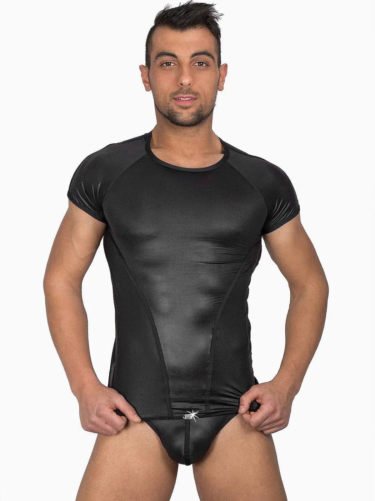 EROS VENEZIANI 7278 - Herren Unterhemd Veganes Leder T-Shirt - noodosz