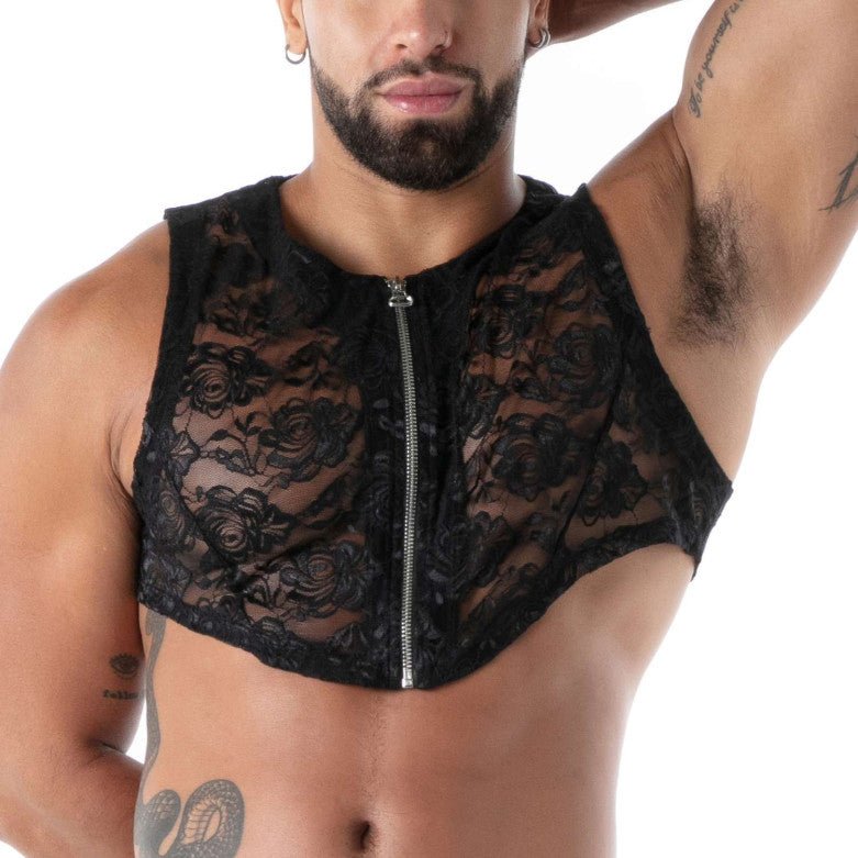 Fließendes Spitzen - Crop - Top mit Reißverschluss – Schwarz - TOF Paris - Shop Deutschland Noodosz