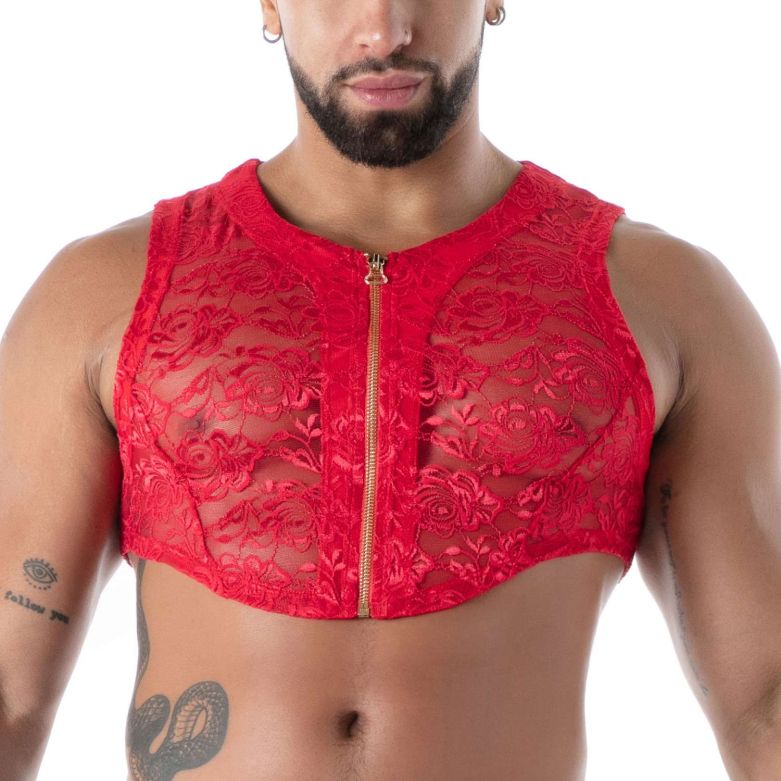 Provokantes, fluides Spitzen - Crop - Top mit Reißverschluss – Rot - TOF Paris - Shop Deutschland Noodosz