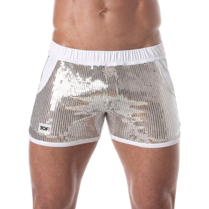 Glitter - Shorts Silber – provokante Clubwear, Pariser Handwerkskunst | Fetish Wear & Designer Underwear für Herren - TOF Paris - Shop Deutschland Noodosz