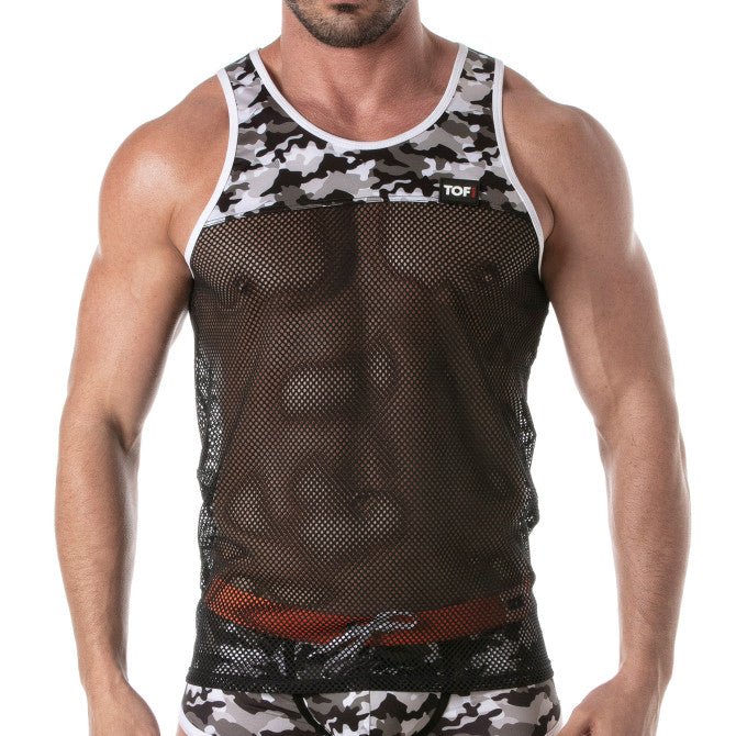 Ikonisches Mesh - Tanktop (transparent) – Grau Camo - TOF Paris - Shop Deutschland Noodosz