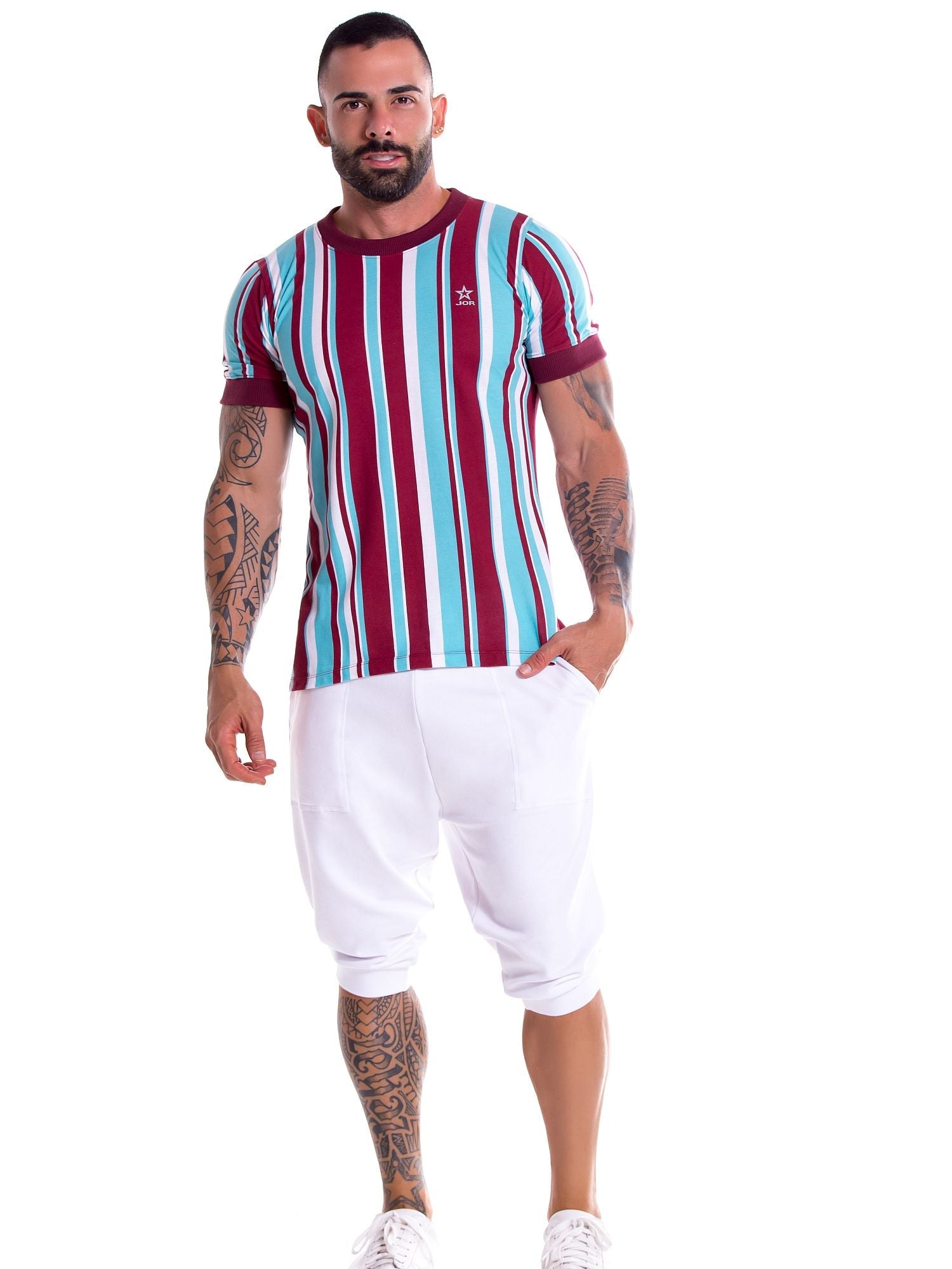JOR 0903 BEACH T-Shirt, Streifen Kurzarm Shirt Surferstyle - noodosz