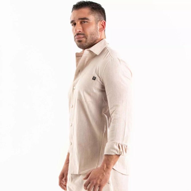 Linen Long Sleeve Shirt Beige - TOF Paris - Shop Deutschland Noodosz