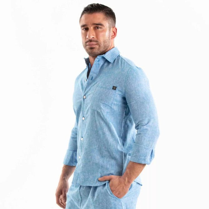 Linen Long Sleeve Shirt Blue - TOF Paris - Shop Deutschland Noodosz