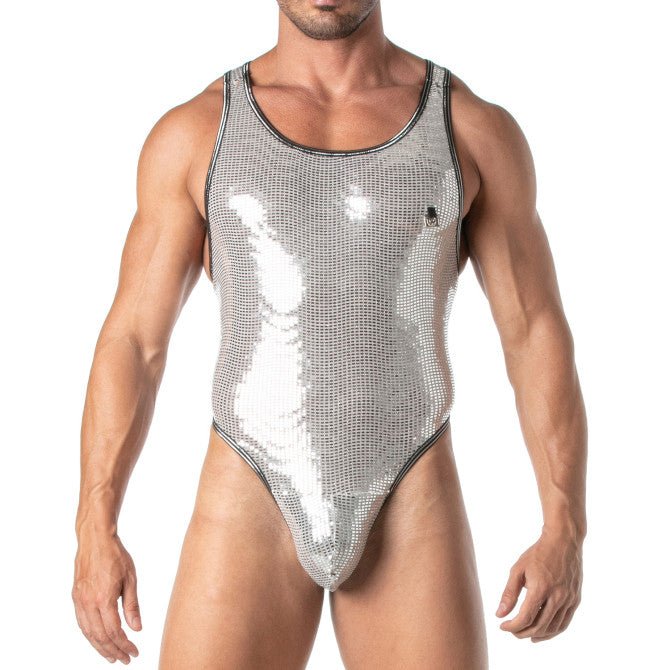 Provokanter Herren - String - Body mit silbernen Pailletten - TOF Paris - Shop Deutschland Noodosz