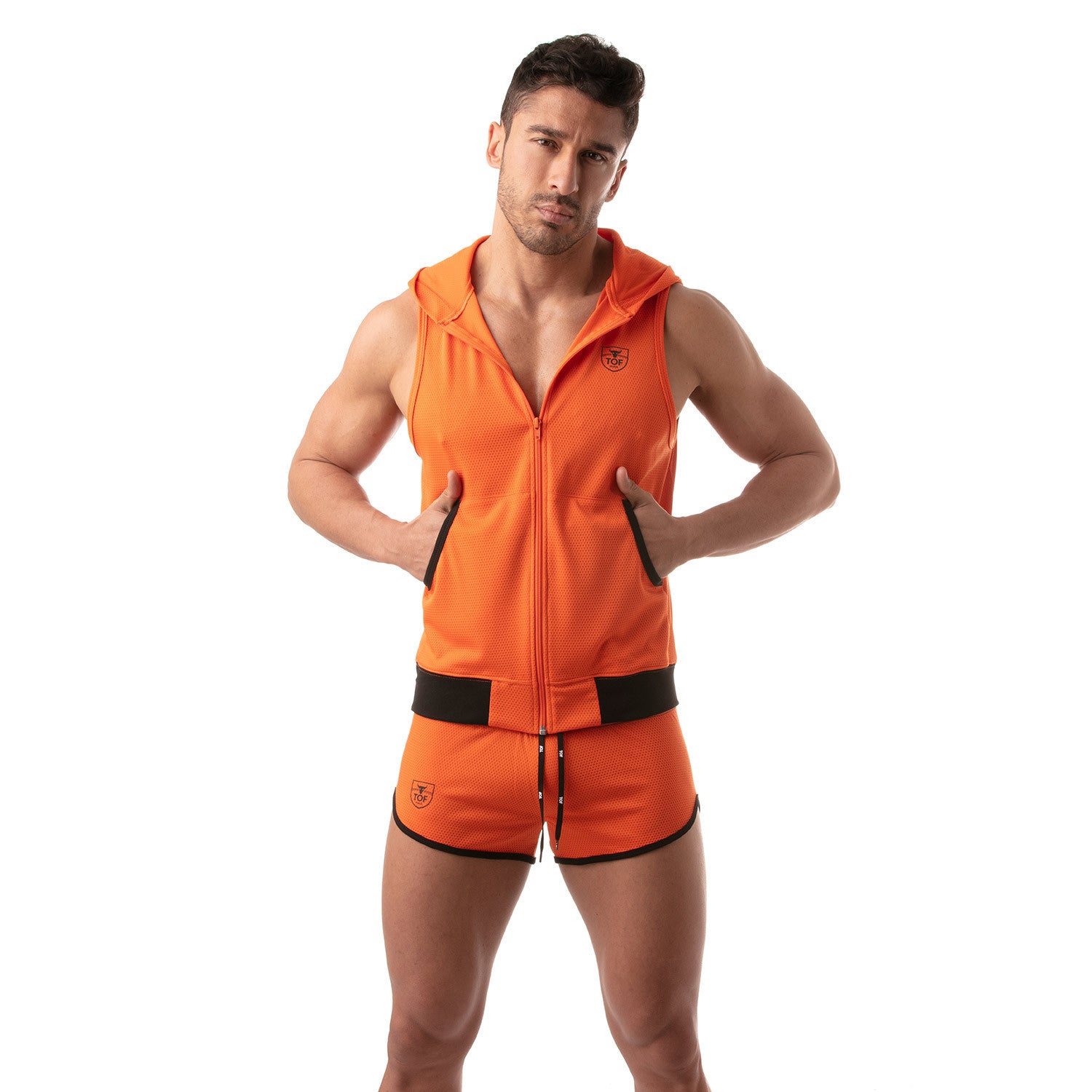 Ärmelloser Mesh-Hoodie - Orange