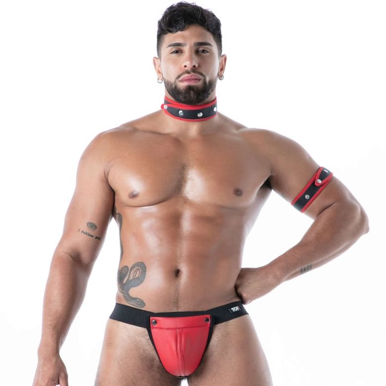 Provokanter String aus hochwertigem Neopren mit Druckknöpfen – Rot - TOF Paris - Shop Deutschland Noodosz