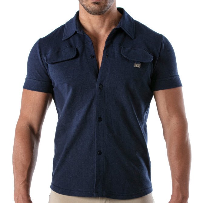 Piqué Cotton Shirt - Navy - TOF Paris - Shop Deutschland Noodosz