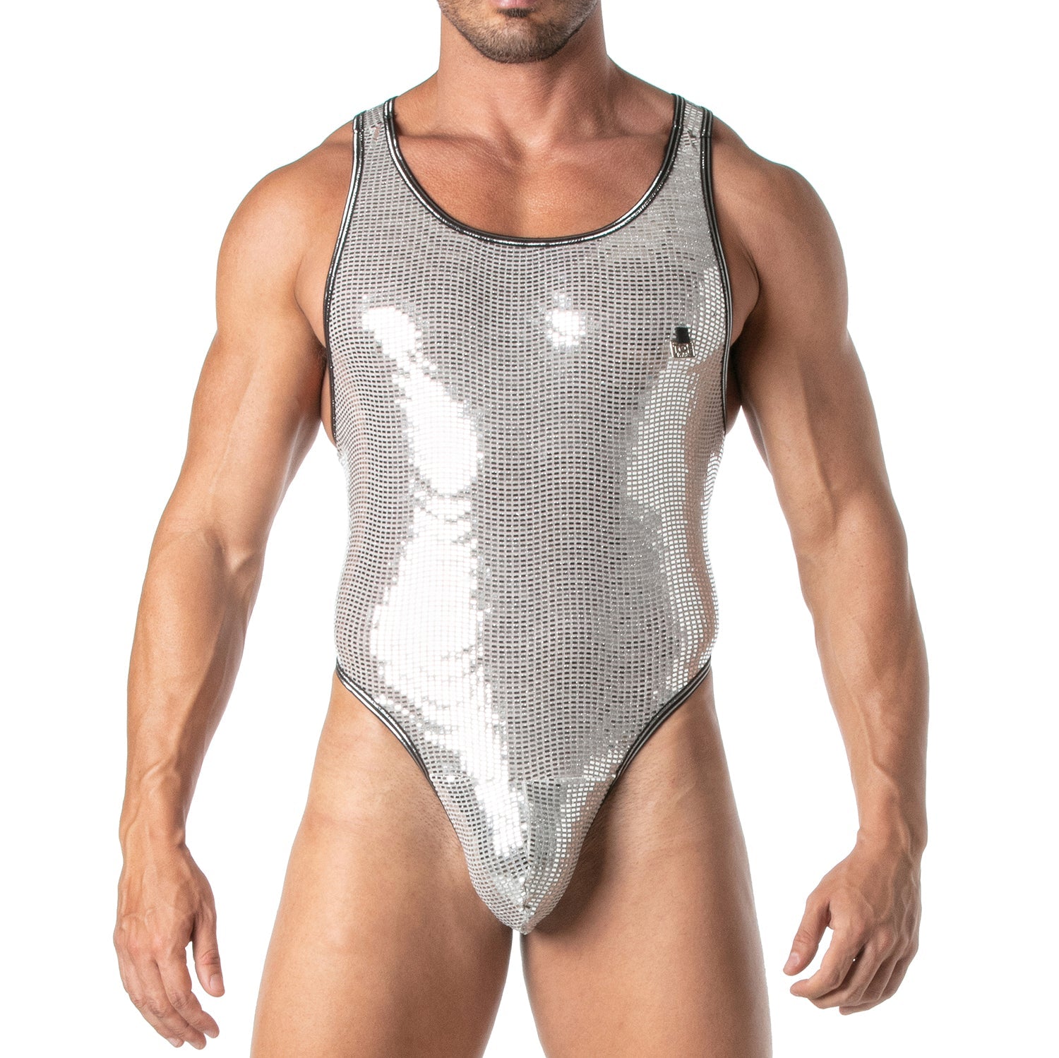 Provokanter Herren - String - Body mit silbernen Pailletten - TOF Paris - Shop Deutschland Noodosz
