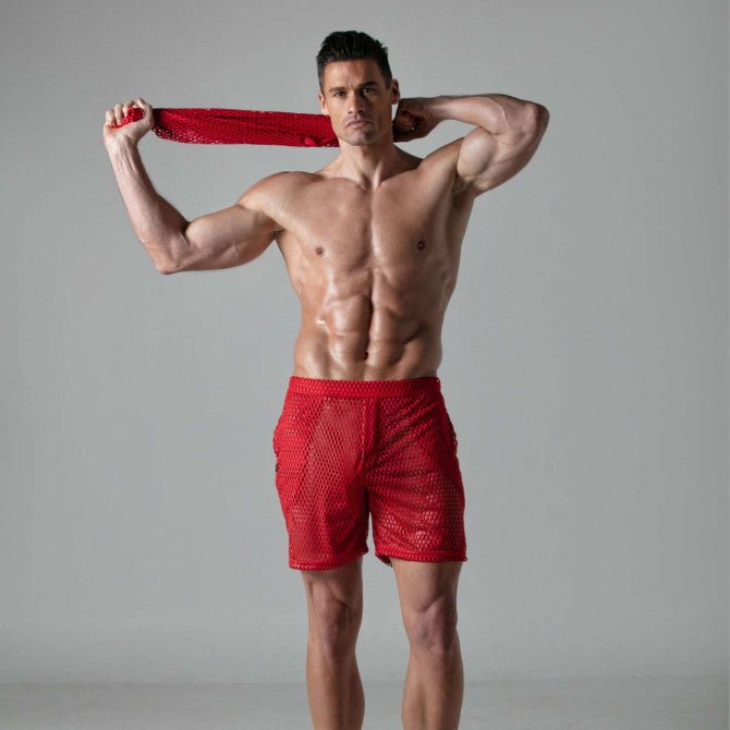 Kurze Sporthose aus transparentem Mesh – Rot - TOF Paris - Shop Deutschland Noodosz