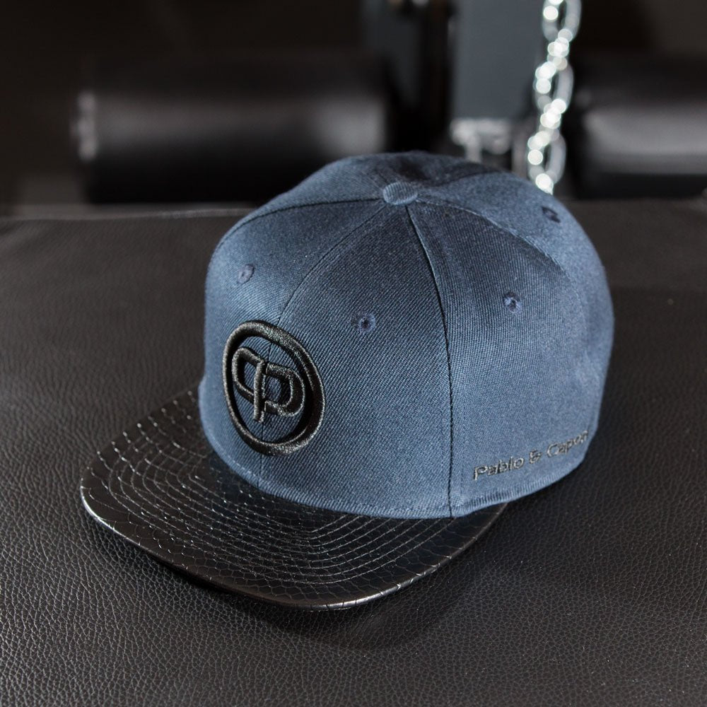 Snapback Cap - Navy Blue & Black Leather - Pablo & Capone - Shop Deutschland Noodosz