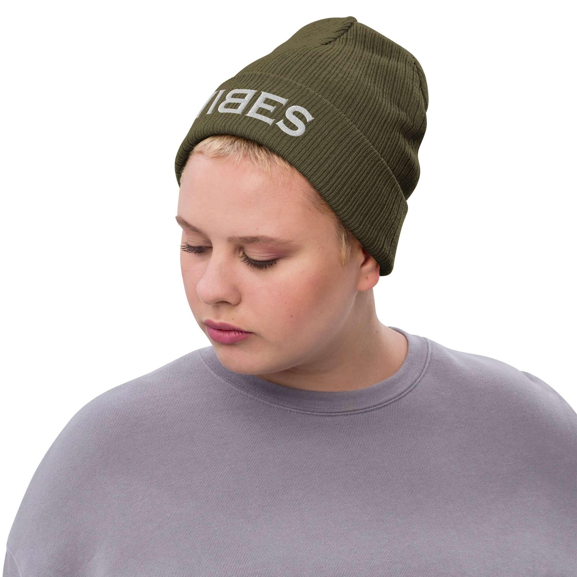 TOV Beanie - Strickmütze | VIBES (Grün/Grau) * Unisex - Time Of Vibes - Shop Deutschland Noodosz
