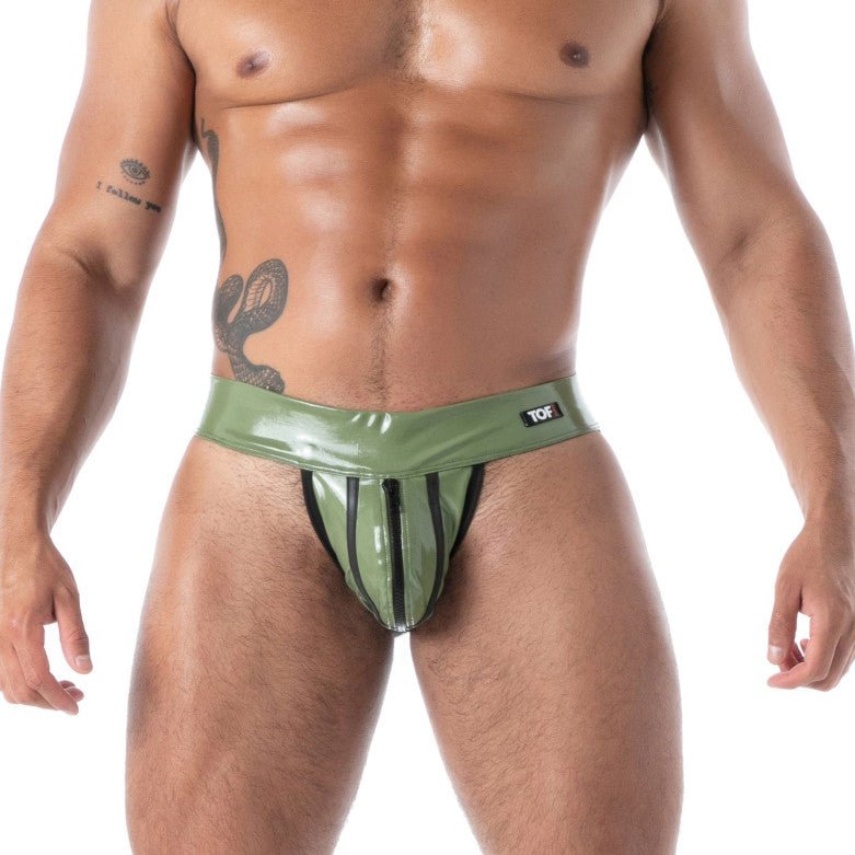 Jockstrap mit Reißverschluss – Latex Zweite Haut, Khaki - TOF Paris - Shop Deutschland Noodosz