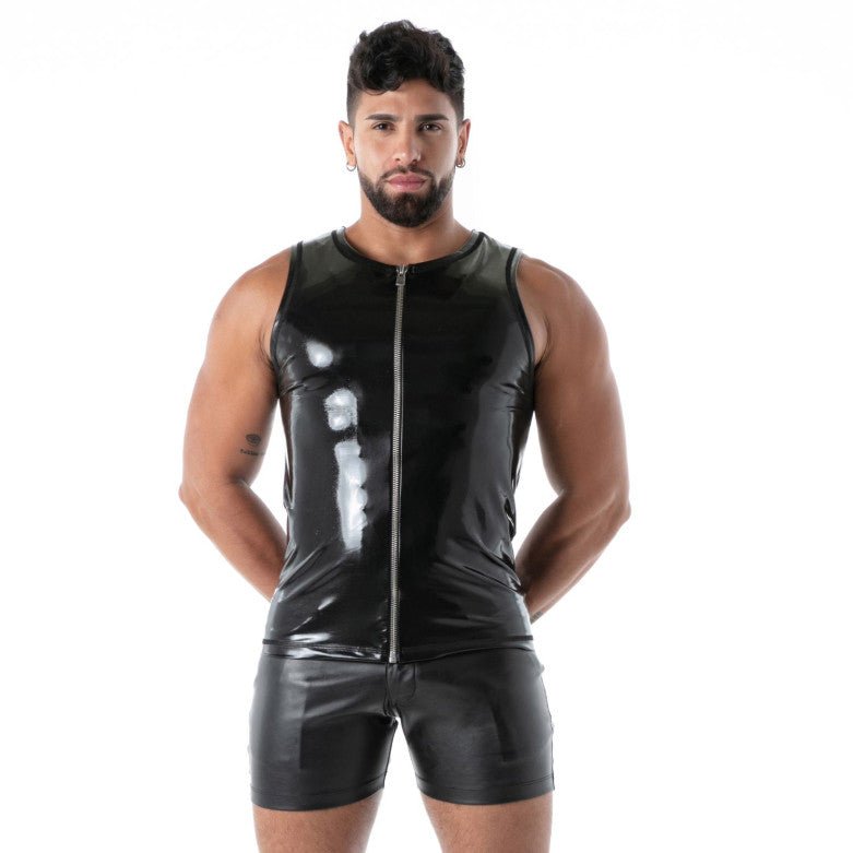 Tanktop mit Front - Reißverschluss — Latex Second Skin, Schwarz - TOF Paris - Shop Deutschland Noodosz